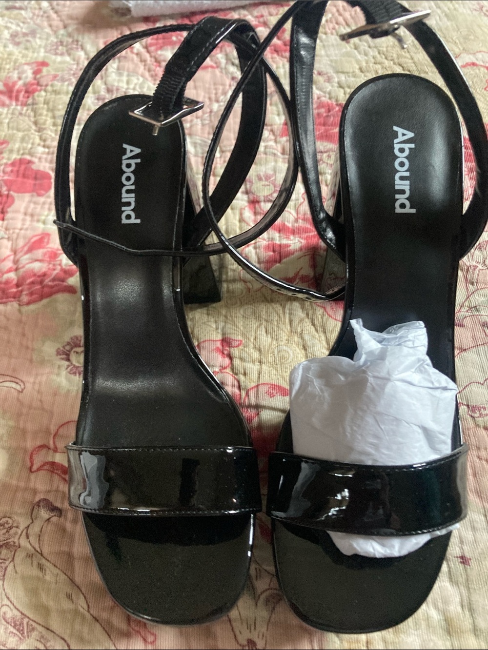 Abound Women's Black Patent Strappy Block Heel Sandals